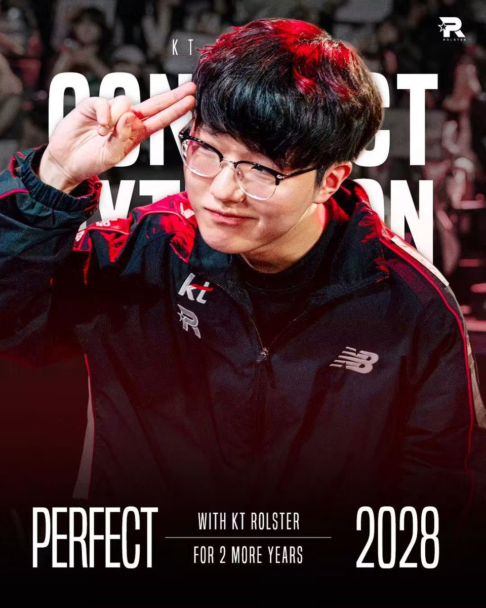 KTRolsterLoL's tweet photo. [Official] Contract Extension with Bdd, PerfecT

Bdd 곽보성 선수, PerfecT 이승민 선수와 2028년까지 함께합니다.
두 선수에게 많은 관심과 사랑 부탁 드리며 다가올 데마시아컵 녹아웃 스테이지 및 27시즌에도 뜨거운 응원 부탁 드립니다. https://t.co/NoMYBRCfyz