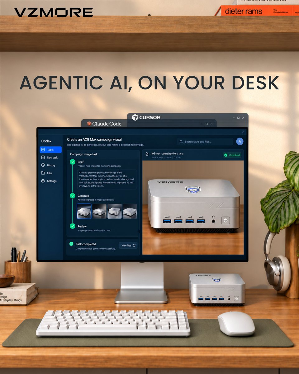 VZMORE_Official's tweet photo. More Agentic AI in your workflow? VZMORE AX9 Max is ready. 👀
From creative tasks to multi-step workflows, put AI agents to work with AX9 Max.
What AI agents are you using? 👇
Visit more🔗Link BIO
Get 15% off with code: VZGAX
----
#VZMORE #MiniPC #computer #Tech #AI #AgenticAI #Workflow #Codex #Claude