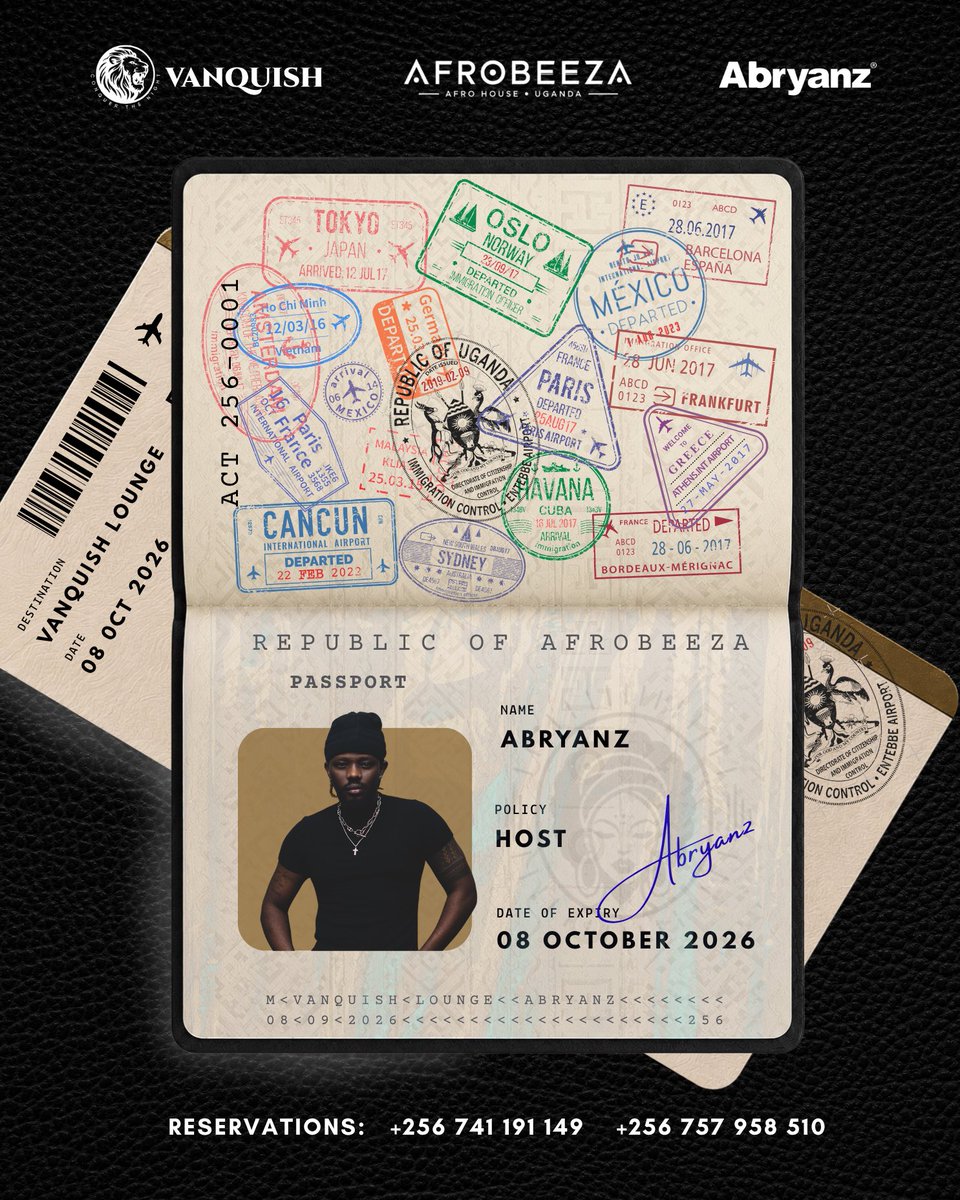 SoulEventsAfric's tweet photo. Your passport to an unforgettable experience is READY! 

The destination? AFROBEEZA.

The mission? Good music, incredible energy and a night worth remembering.

8th October(Today) | Vanquish Lounge

Passports ready. Vibes secured. See you on the other side! https://t.co/gsbZWg67qV