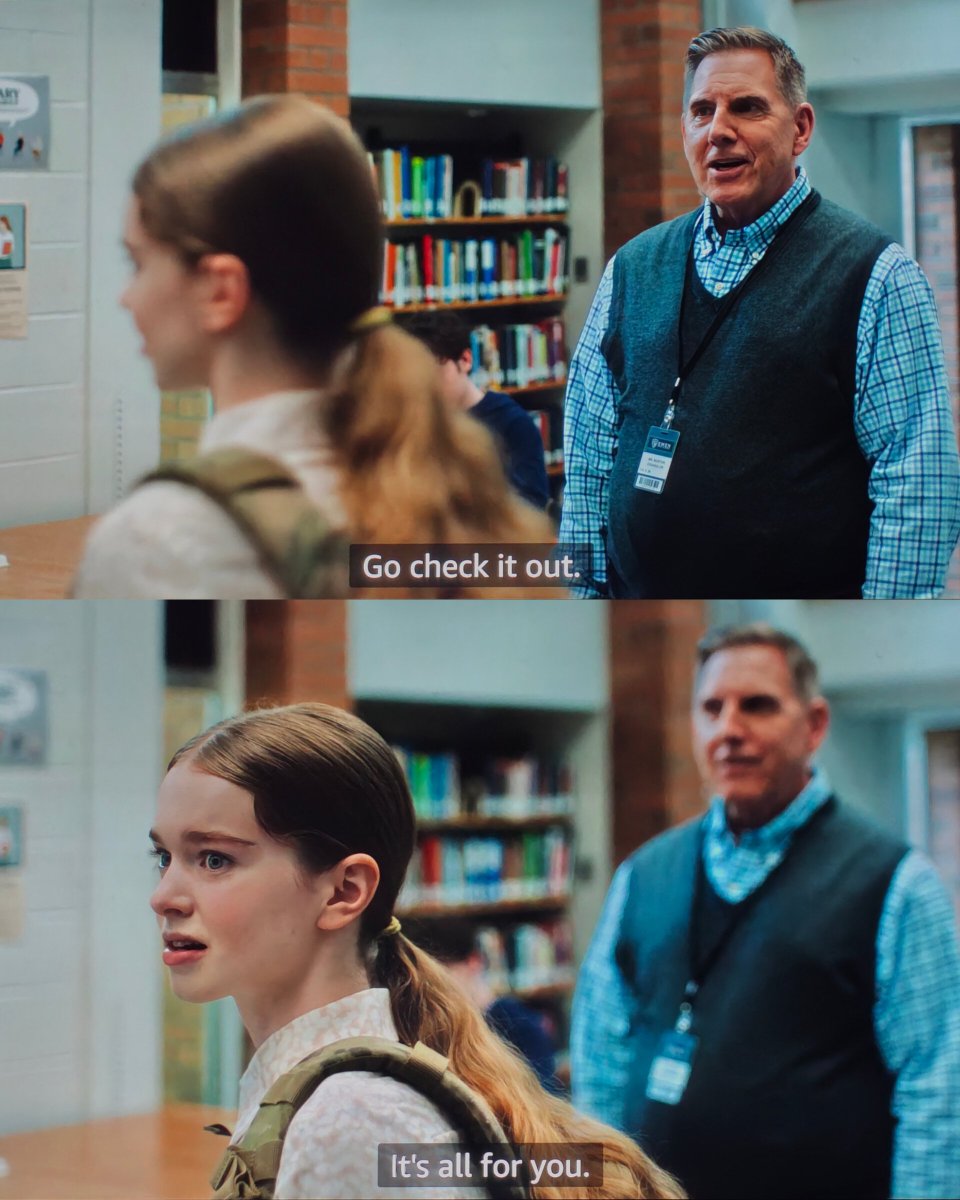 shrvztweets's tweet photo. just teared up watching #CarrieOnPrime because of this scene where the guidance counselor takes her to the school library for the first time and she's seen picking up all the "banned" books 😭 @flanaganfilm ,  the genius that you are! ❤️ https://t.co/Z4AHl3gwt2