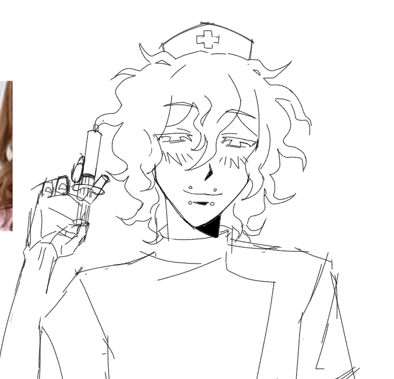 greeen2me's tweet photo. from awhile ago that i didn't finish . just wanted to draw him in a nurse outfit . https://t.co/BsoGXfLFiu
