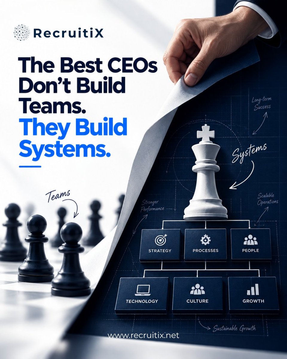 RecruitiX_'s tweet photo. The best CEOs don’t build businesses that depend on them. They build systems that work without them. ⚙️🚀

Great teams matter, but without the right systems, even the strongest team can become dependent on individual effort.

🌐https://t.co/vu1uwtH5kI
📩info@recruitix.net https://t.co/c9nqTSG8MM