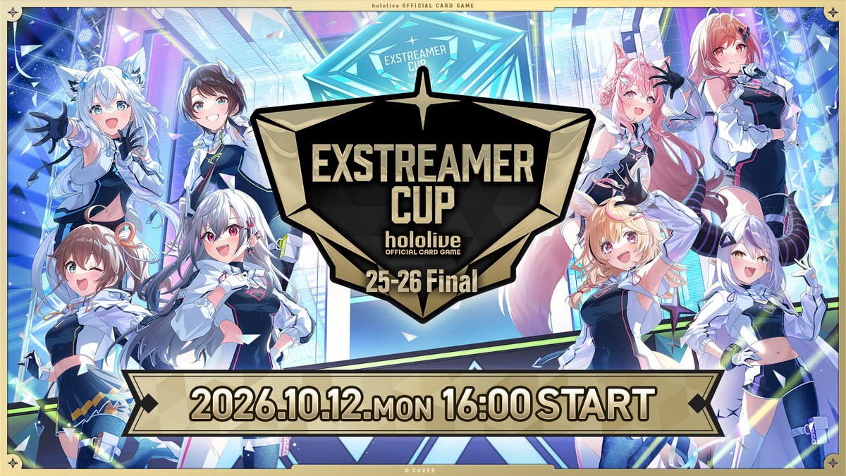 hololive_OCG's tweet photo. 【配信情報】
10/12(月・祝)『エクストリーマーカップ25-26 Final』の決勝ラウンドを生配信でお届け！
8名の特別ゲストと白熱のバトルを見守ろう！

⭐️特別ゲストの皆さん(敬称略)⭐️

🌽#白上フブキ＆#大空スバル🚑
🏮#夏色まつり＆#響咲リオナ🎤👑
🎪#尾丸ポルカ＆#ラプラス・ダークネス🛸💜
🧪#博衣こより＆#一条莉々華🌃

📅10/12(月・祝)16:00~
#ホロカ 公式YouTubeにて生配信✨
https://t.co/AYiNmibzmf