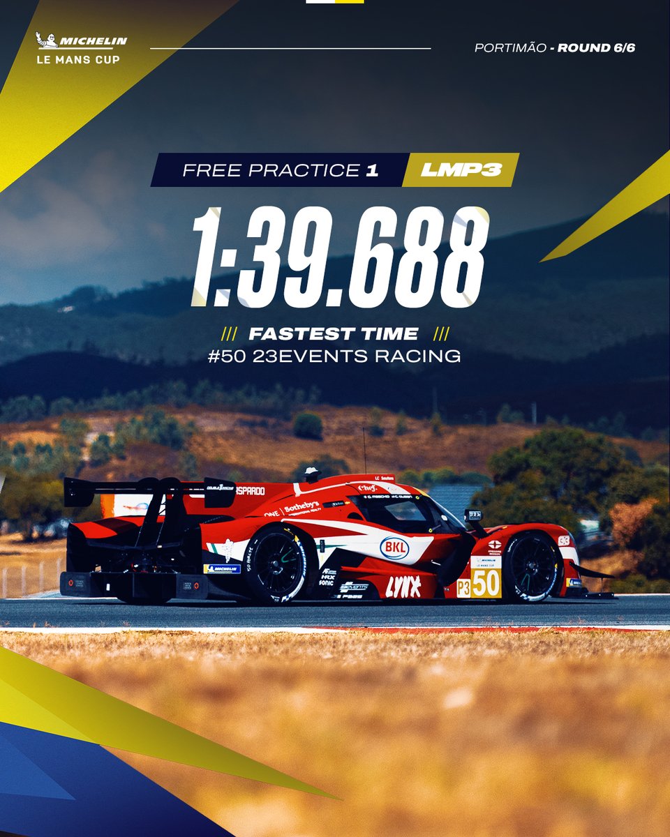 LeMansCup's tweet photo. FP1 is done - and the stage is set for an epic weekend! 🔥

The No.50 23Events Racing Ligier JS P325 led the way in LMP3, while Motorsport98’s No.98 topped the LMP3 Pro/Am times. In GT3, it was @RSofLeman's No.10 Aston Martin at the top of the sheets.

The margins are razor-thin, and things are only getting more intense from here. 👀

👉 Next up: Bronze Test at 2:00 PM, followed by FP2 at 4:05 PM (UTC+1).

#LMC #Michelin #PortimaoRound