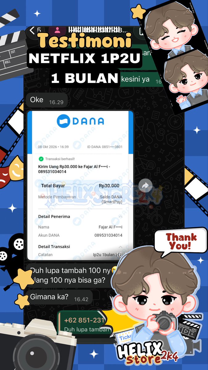 helixstore2K410's tweet photo. TESTIMONI 
- Canva Pro 1 Bulan
- Netflix 1P2U 1 bulan https://t.co/PamC7ogMAx