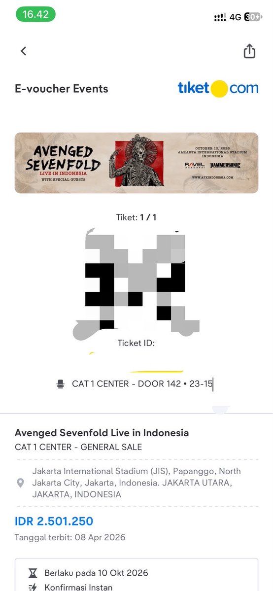 jastipisy's tweet photo. WTS Avenged Sevenfold CAT 1 CENTER / 1 tiket only (door 142•23-15*)
dm me ✅
urus sampe fisik ✅
negoable ✅ https://t.co/GYsfh5KSvU