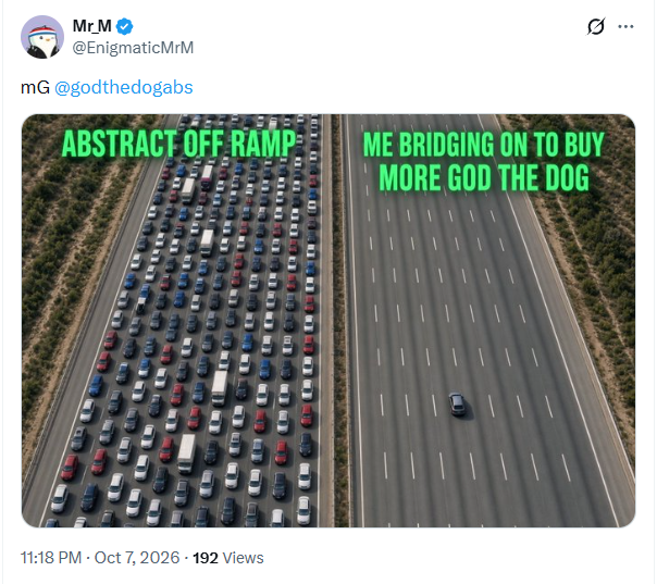 nishseq's tweet photo. abstract chain announces its shutting down yet 24 hrs later $god token is up and people are rocking god pfps. 

i dunno man, the resilience of this yellow pup keeps surprising me. https://t.co/mWtf2Iq4Gj