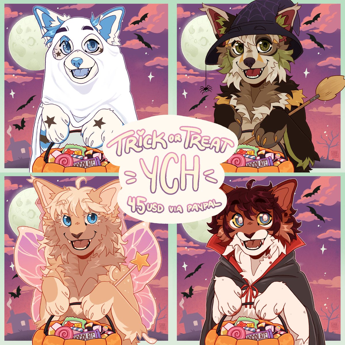 kiramikuu's tweet photo. Have you ever wanted to see your furry baby dressed up for halloween? Well now is your chance!

This YCH comes with a fully illustratedbackground, four different costume options and edited linework to fit your character 🎃

4️⃣5️⃣ USD by paypal / Vipps only !
DM me to claim a slot https://t.co/TfO1NzAMFx