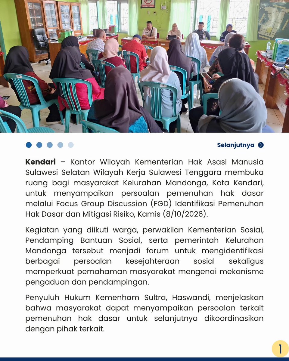 kemenhamsultra's tweet photo. Kemenham Sultra memperkuat mitigasi risiko pemenuhan hak dasar melalui FGD bersama warga Kelurahan Mandonga.

#kementerianham #kemenhamsultra #p5ham #hamuntuksemua https://t.co/jzd8BmxGZN
