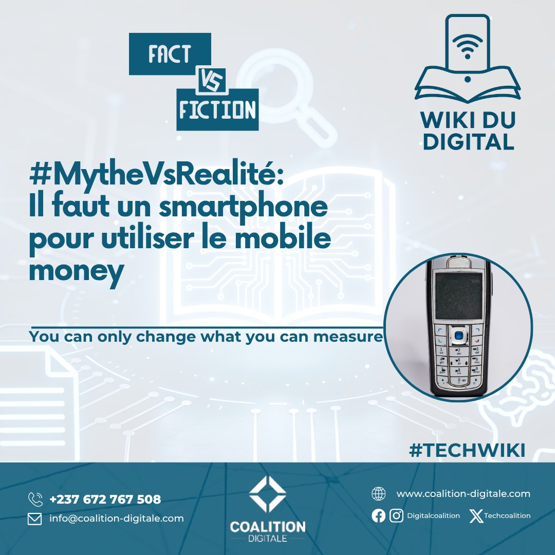 TechCoalition's tweet photo. 📌 #WikiDuDigital
🔍 #FactVsFiction

🔴 MYTHE : Un smartphone est nécessaire pour le Mobile Money.  
✅ RÉALITÉ : Accessible avec un téléphone basique via USSD (*numéro#) sans Internet.  

Et vous, le saviez-vous ? 👇  

#DigitalCoalition #CoalitionDigitale https://t.co/YDZ89iA42G