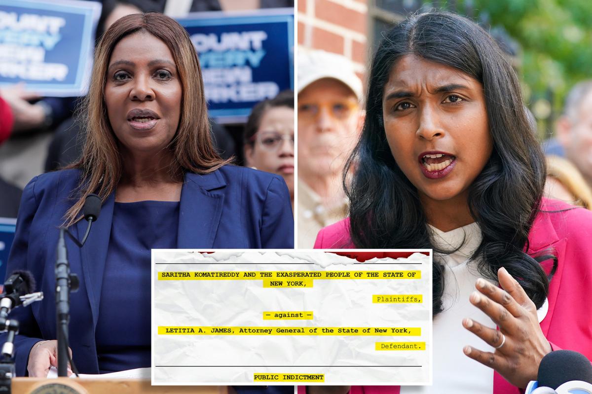 nypost's tweet photo. Tish James election rival Saritha Komatireddy drops 52-count 'indictment' against NY AG for dereliction of duty https://t.co/21vIhsxaz5 https://t.co/0EzWLu1QwM