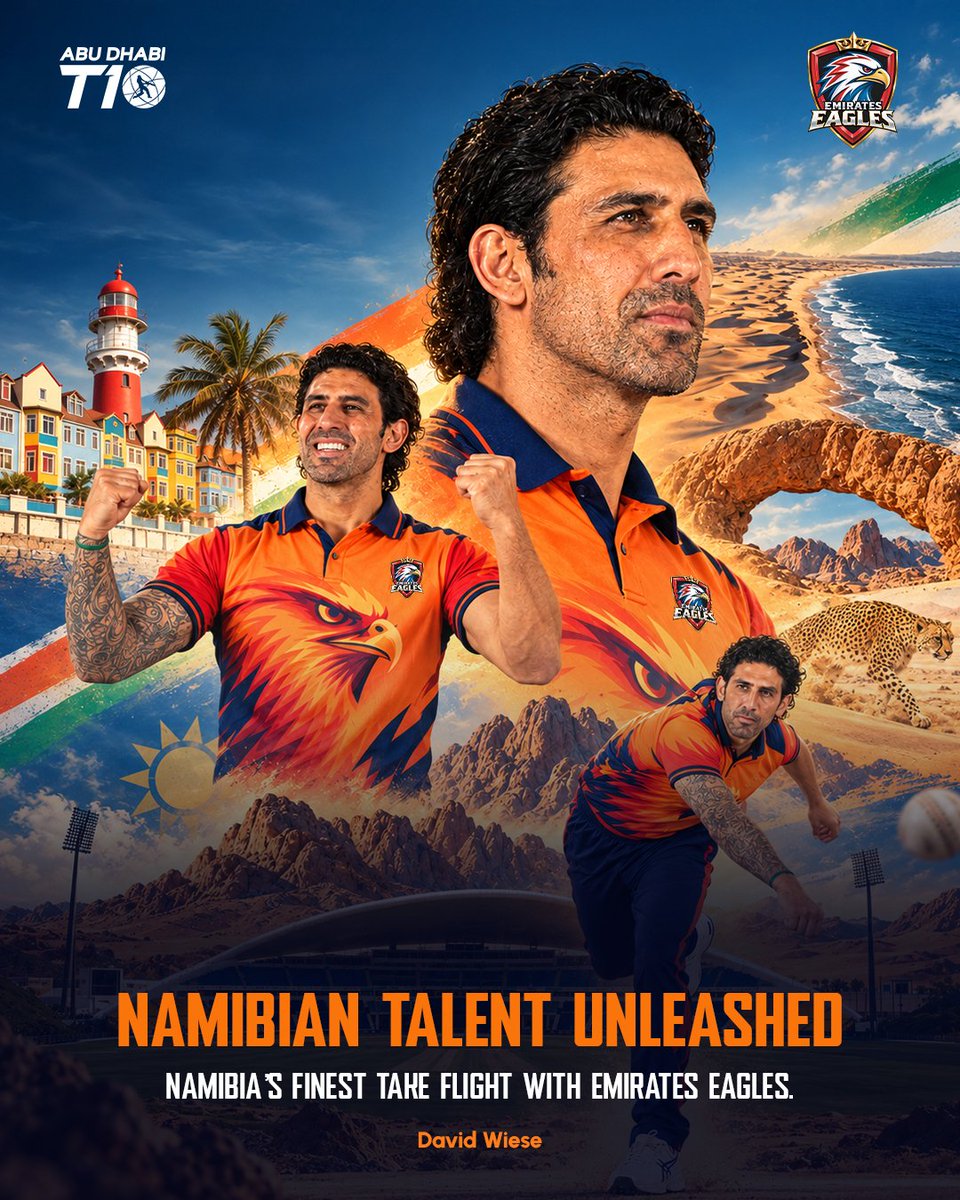 EmiratesEagles's tweet photo. Namibian talent, ready to take flight. 🇳🇦🦅

Experience meets power as David Wiese brings his all-round ability to the Emirates Eagles.
A proven match-winner. A fearless competitor.
And now, ready to make his mark in Abu Dhabi.
Namibia’s finest takes flight with Emirates Eagles. https://t.co/QoIrqLKvx5