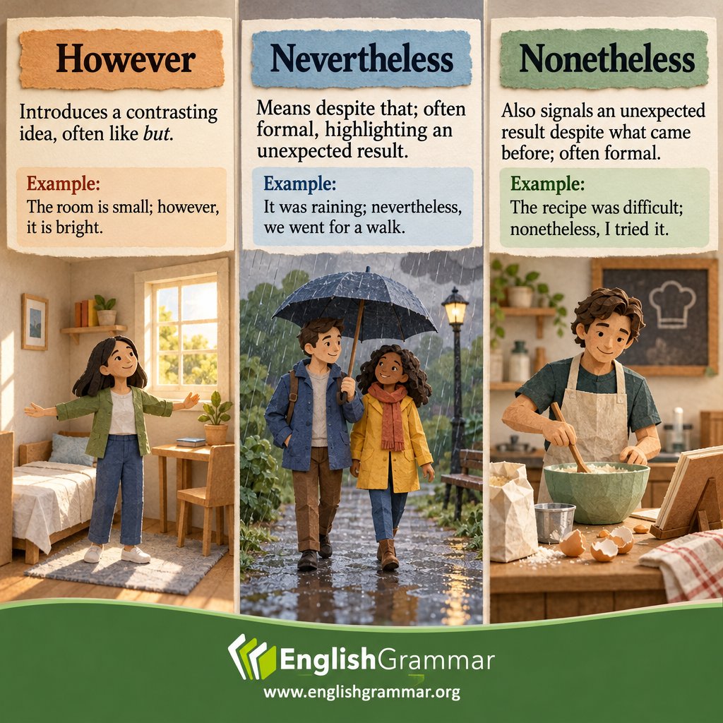 GrammarUpdates's tweet photo. However vs. nevertheless vs. nonetheless: How to choose https://t.co/TwEDisMSks