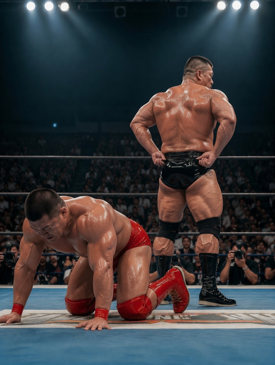 barukimuscle's tweet photo. 妄想プロレス　No3
某ゲイプロレス小説サイトに触発されて。
＃AI ＃プロレス　＃筋肉　＃やられ　＃ゲイ https://t.co/h6DrCK41Lv