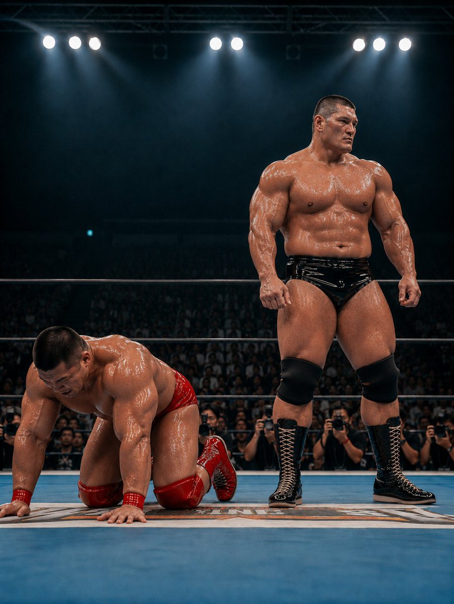 barukimuscle's tweet photo. 妄想プロレス　No3
某ゲイプロレス小説サイトに触発されて。
＃AI ＃プロレス　＃筋肉　＃やられ　＃ゲイ https://t.co/h6DrCK41Lv