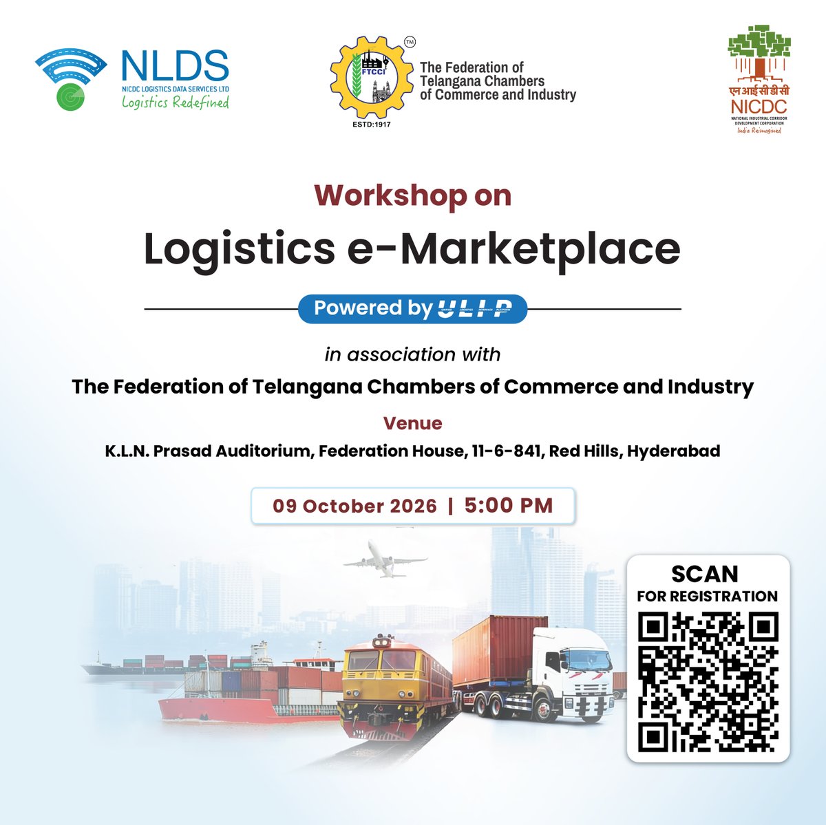 NLDSLDB's tweet photo. 🚀Transforming  Logistics with LeMP!
NLDSL, in association with FTCCI, invites you to a workshop on the Logistics e-Marketplace.

Joining Details: 
📅 9 Oct | 🕠5:00 PM onwards
 📍Federation House, Hyderabad
🔗 Register: https://t.co/d5AaDZouJy https://t.co/SSlXlajnyf