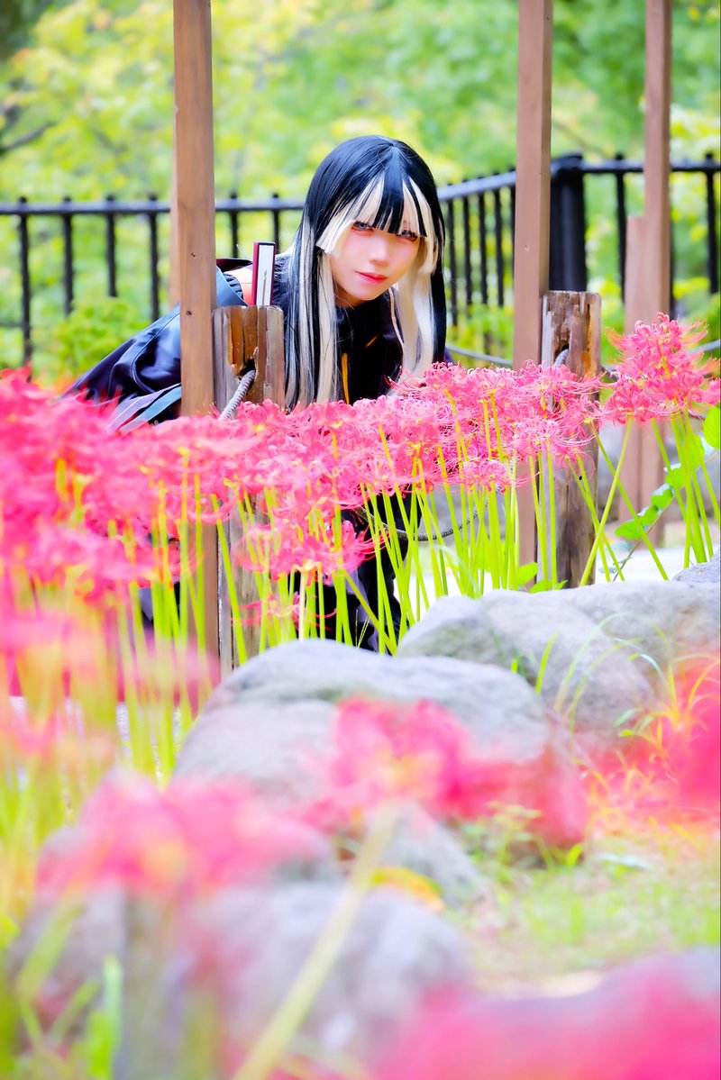 A3poifull's tweet photo. 【cosplay/ホロライブ/儒烏風亭らでん】

彼岸花と

＃小倉百鬼夜行
 #Connect小倉城
#Connectリバ
#らでん似絵

📸@lucinon 様 https://t.co/eujJ09UNAY