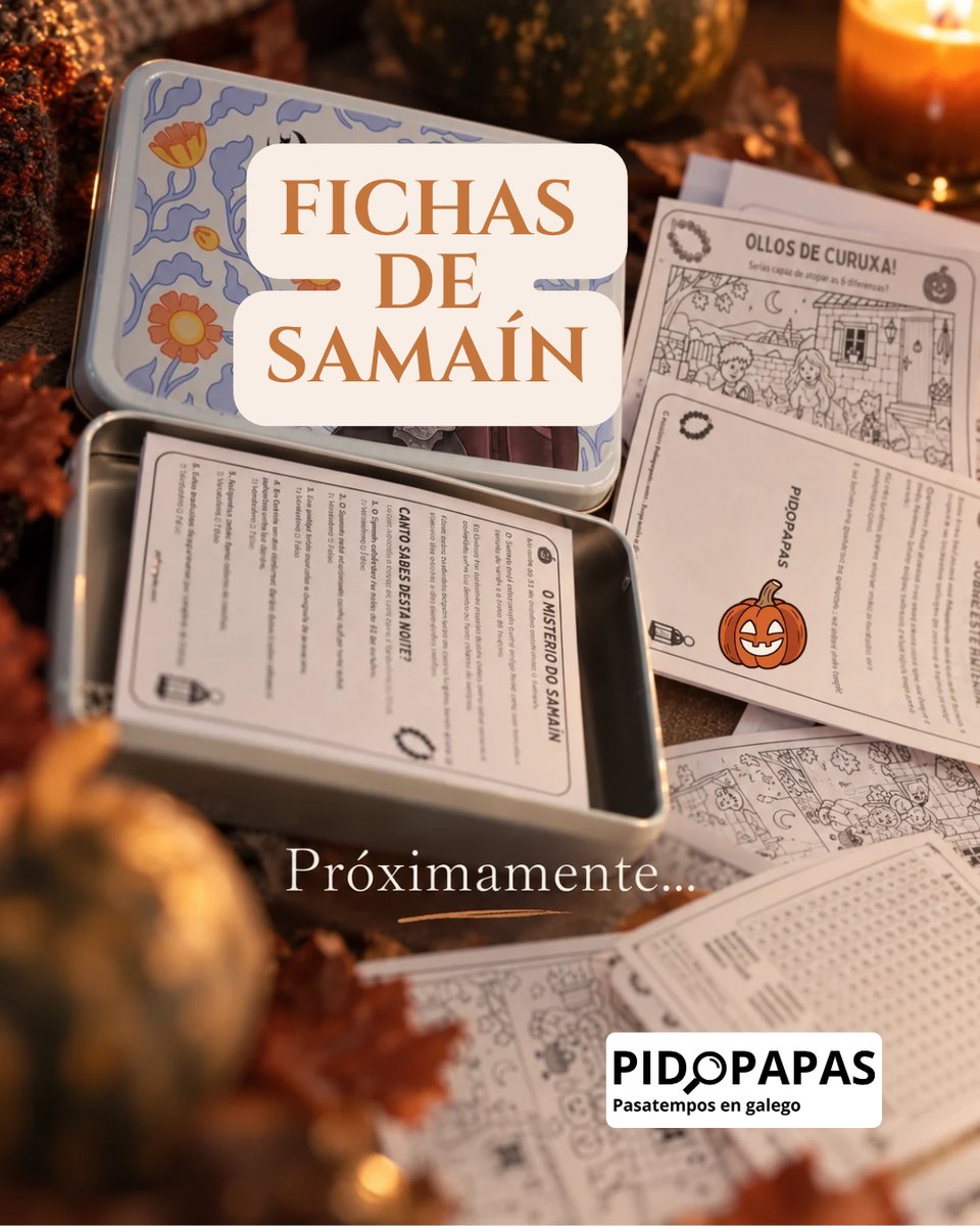pidopapas_gal's tweet photo. 🎃 Xa nos preguntastes polas novas fichas do Samaín, especialmente profes!

Chegarán, como sempre. Pero este ano temos unha sorpresa extra… 👀🍪

Estamos preparando unha nova e doce colaboración. Deixámosvos unha pista na imaxe!

Moi pronto máis novidades! ��

#samain #galego https://t.co/ZxaEvkJTyI