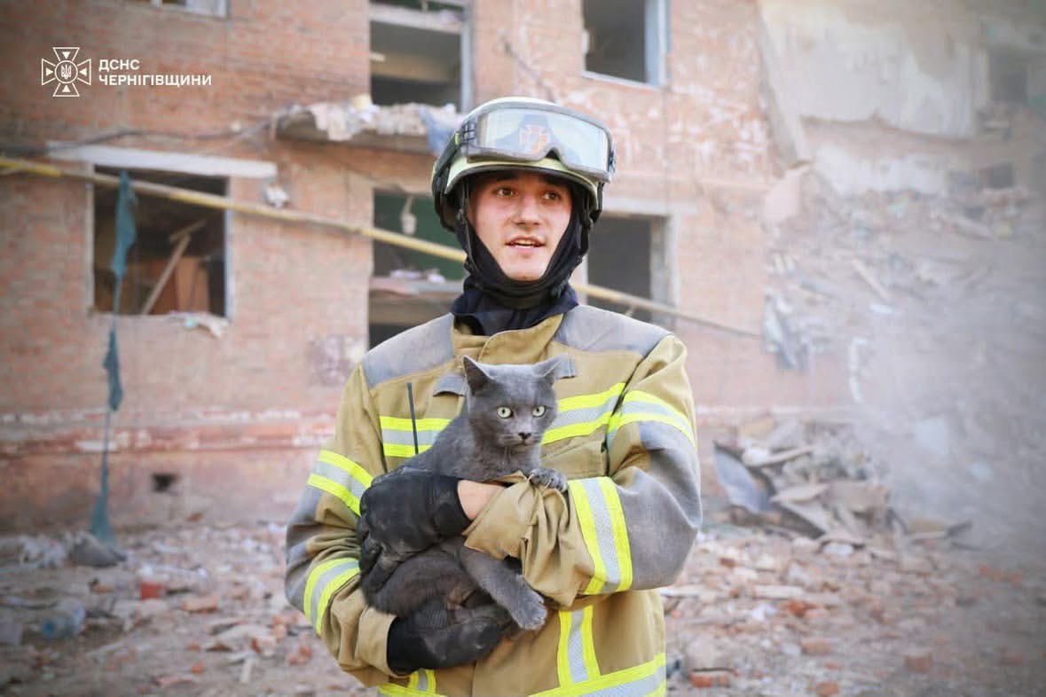 natemook's tweet photo. Terrible day in Ukraine with Russia murdering dozens, including children. 30 dead so far in Kramatorsk alone (thankfully, our team relocated). Instead of sharing more images of the horror, I will share one of the humanity Ukraine embodies—rescuers saving a cat from the rubble. 😢 https://t.co/1evYDIgn7f