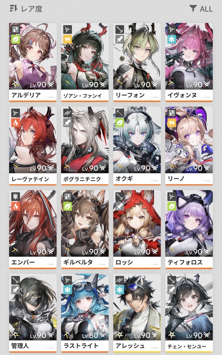 R_vvv6's tweet photo. 新しいバージョンが来る前に各キャラ所持数と武器所持表を公開します https://t.co/kxCJV0ecjz