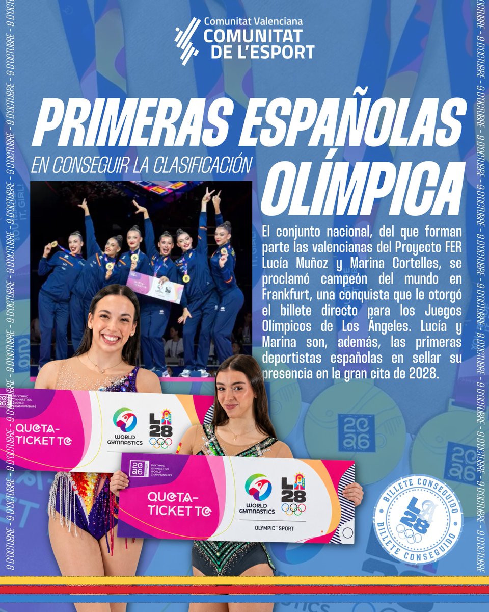 comunitatesport's tweet photo. 💙❤️💛 Ellas también son #9dOctubre

Hoy celebramos algo muy nuestro 🫂Los deportistas valencianos del año

Este 2026, Marina Cortelles y Lucía Muñoz han llevado nuestros colores a la cima del deporte mundial con la @RFEGimnasia  🤸‍♂️

Feliç 9 d’Octubre!

@ProyectoFER @generalitat https://t.co/9s89kEcnhC