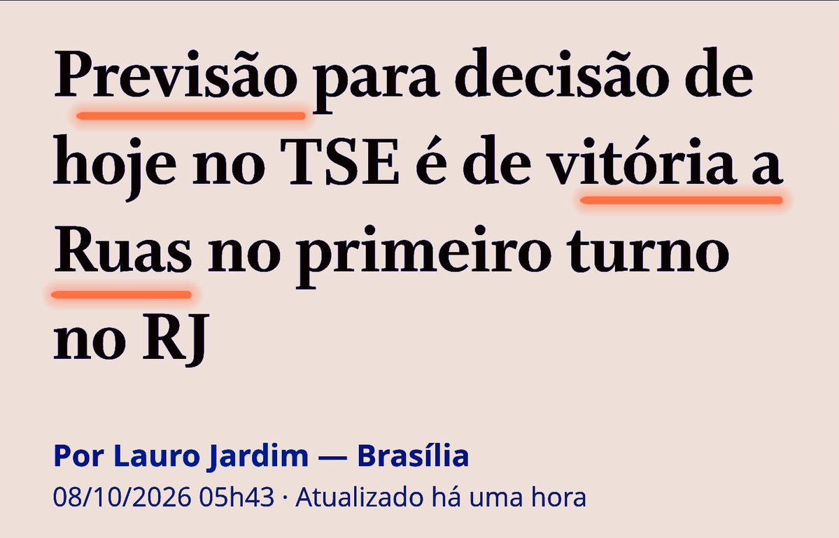 NunesOliveira33's tweet photo. .
📌 - Lauro Jardim informa que o TSE julga hoje o caso Garotinho, que pode definir a eleição no RJ. 
📍Se os votos forem anulados, Douglas Ruas poderá superar 50% e ser declarado eleito no 1º turno. 
📍O que decidirá o TSE❓

#DouglasRuas
#EleicoesRiodeJaneiro
#FlávioBolsonaro https://t.co/gVXS6Ar4nV