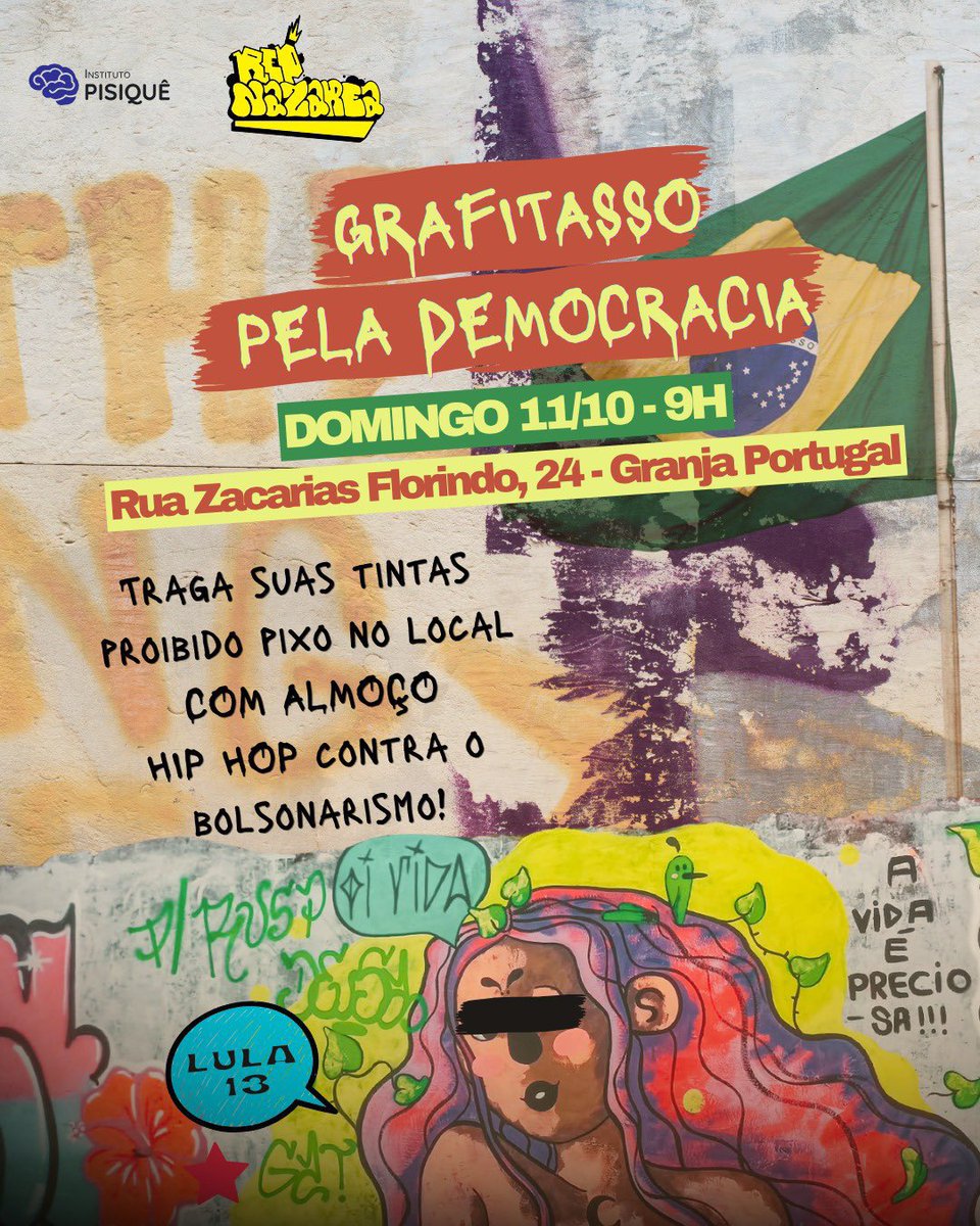 FortalezacLula's tweet photo. 🚨ATENÇÃO ARTISTAS DE FORTAL🚨

Evento pra galerinha que se expressa através do grafite🫟
NÃO FALTEM✊🏻❤️⭐️ https://t.co/4P1KBI5Cez