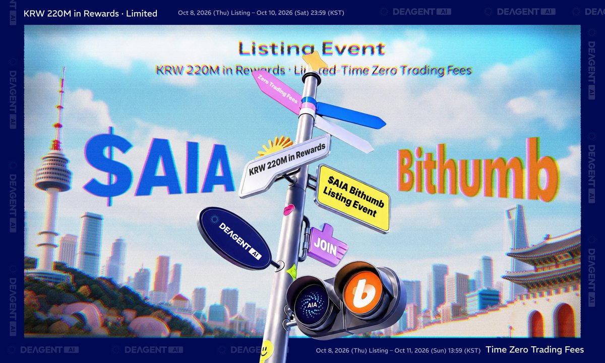 DeAgentAI's tweet photo. 🎉 $AIA ’s Bithumb listing celebration is here! 

To mark our KRW market debut, @BithumbOfficial is offering KRW 220 million worth of rewards, plus zero trading fees on AIA/KRW.  

🏆 Trading rewards — top 5 prizes + a shared reward pool 
🎁 Deposit & maker-sell rewards — up to 1.5% on qualifying amounts 
⚡ AIA/KRW zero trading fees — until Oct 11, 13:59 (UTC+9)  Reward events end Oct 10, 23:59 (UTC+9).  

Check the requirements and register ↓ https://t.co/pjFhSA59yu  

#AIA #DeAgentAI #CryptoMarket #Listing #TradingRewards
