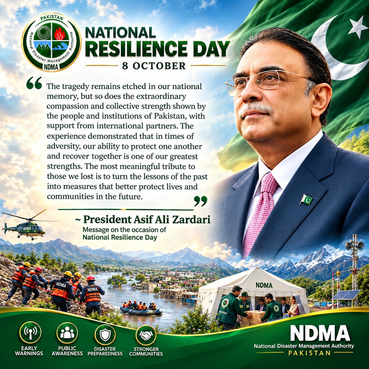 ndmapk's tweet photo. President Asif Ali Zardari Message on 21st National Resilience Day https://t.co/SminSeke4B