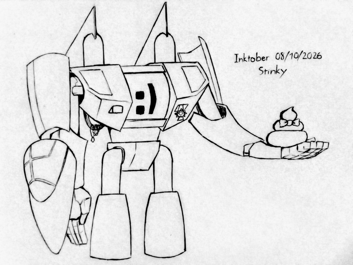 _immortalPizza's tweet photo. Inktober day 8 - Stinky

This is Rook and his pet Stinky Poop, it's not an actual poop nor is it stinky, but it's Rook's most favorite (and only) pet so there's that

#inktober2026 #inktober https://t.co/2Dx0POmEmi