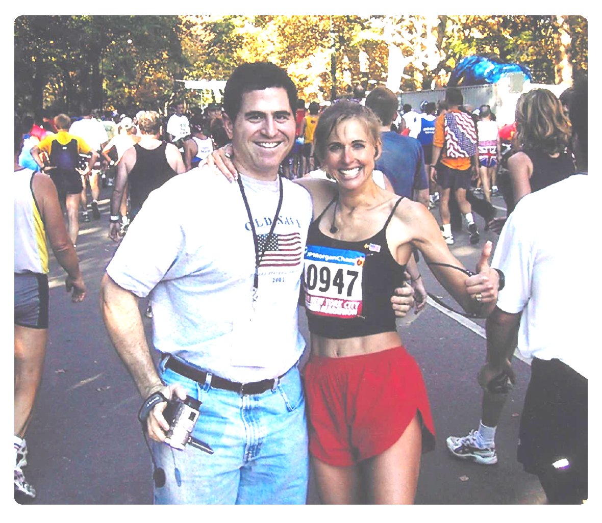 EagleWings3578's tweet photo. I looked it up.  She is an extreme athlete.  She is a serious endurance athlete who has competed in Ironman and other long-distance events.

Their foundation describes her as an accomplished athlete who has raced elite marathons, triathlons, and the Ironman World Championship in Kona, Hawaii. A 2004 New York Times profile reported that Michael bought her a Kona entry as a 40th-birthday gift (via a charity auction); she finished in about 13.5 hours despite breaking a toe during the swim, with their children running alongside her near the end. The Ironman distance is a 2.4-mile swim, 112-mile bike, and 26.2-mile run.