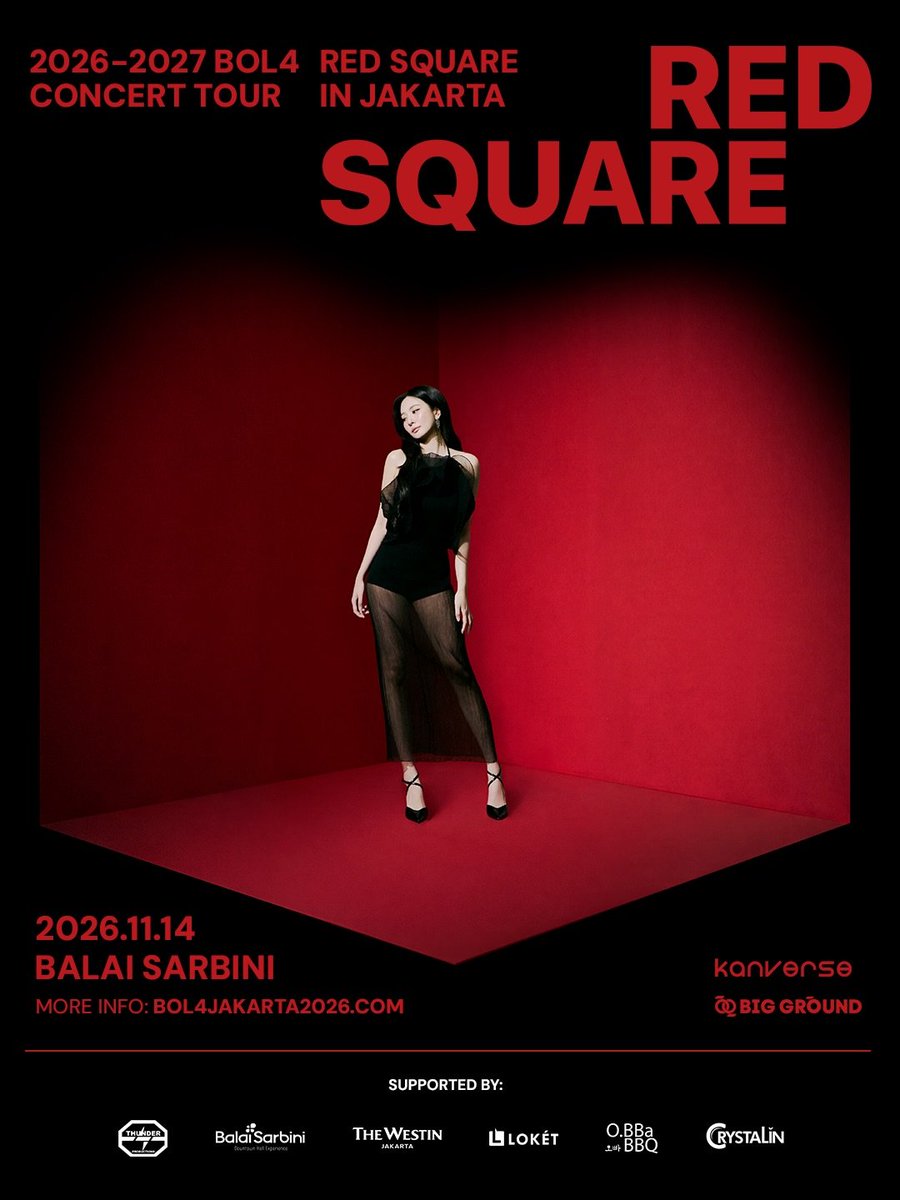 dvacyubitc's tweet photo. 2026-2027 BOL4 CONCERT TOUR [Red Square] in Jakarta

Saturday, November 14, 2026 at 7:00 PM

GENERAL ON SALE 11 October 2026 at 1:00 PM Jakarta Time GMT+7

TICKETING SITE https://t.co/f5H9htFrx6

#볼빨간사춘기 #BOL4
#RedSquare #BOL4_RedSquare
#BOL4_CONCERT_TOUR https://t.co/fl1M972kRG