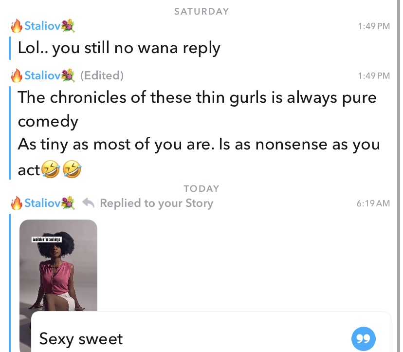 divine8_divine's tweet photo. Rage bait????

Mother’s too should train their male child , wdym because I didn’t reply your message you proceed to body shame me , I didn’t even open tge message till today 😂😂😂abd I made sure I gave him the attention he needs publicly https://t.co/ps3SfVOisN