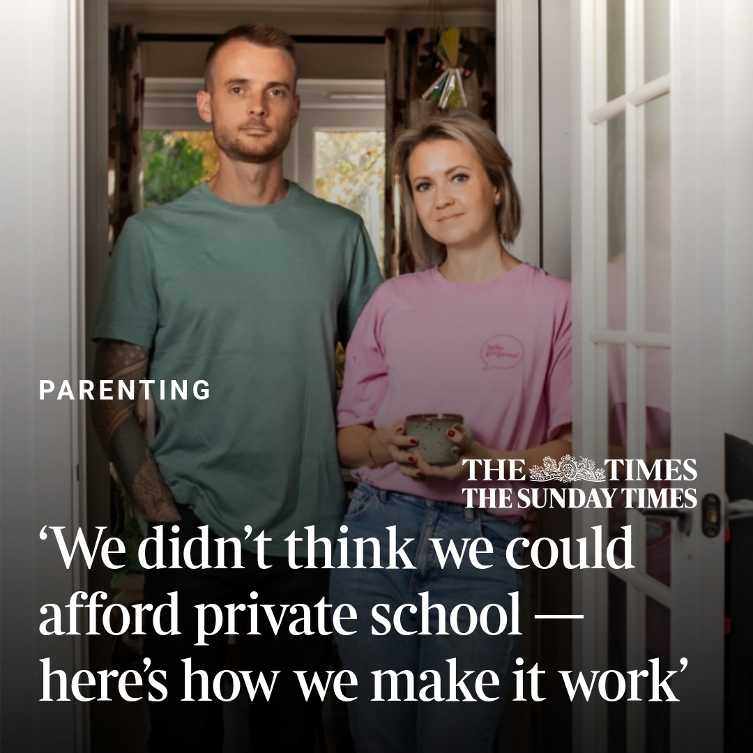 thetimes's tweet photo. With a joint income of £70,000, Ben and Amy Mercer-Starr have felt the full force of rising fees, school closures and VAT charges