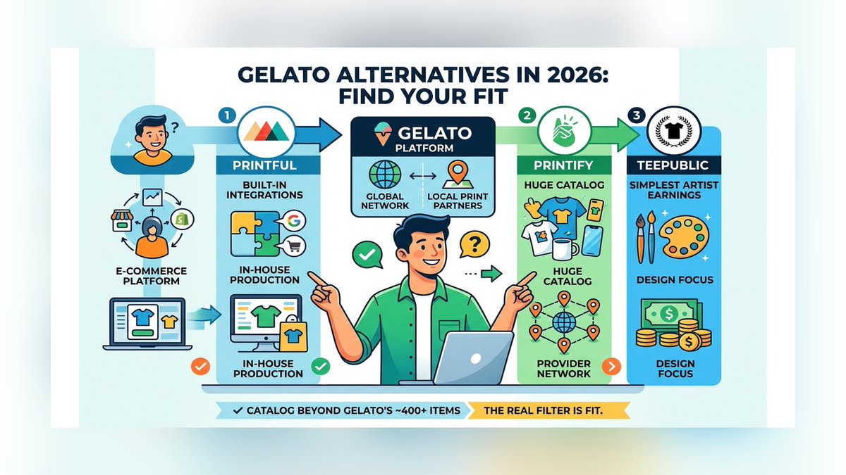 _roshan_pr_'s tweet photo. Gelato isn’t the only route: the real filter is fit. Printful wins on built-in integrations, Printify on a huge catalog and provider network, and TeePublic on simpler artist earnings. #POD #eCommerce https://t.co/QNZT4juzDJ