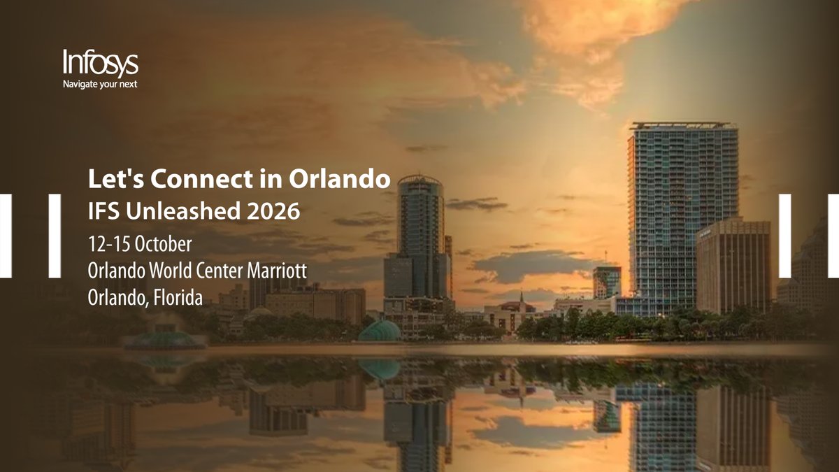 InfosysEvents's tweet photo. Attending #IFSUnleashed2026?

Meet the Infosys team in Orlando to discuss #cloudtransformation, #IndustrialAI, intelligent asset management, and modern field service operations.

https://t.co/cWJ8trdY6z

#IFSCloud #DigitalTransformation #InfyAtIFSUnleashed26 #IFSUnleashed https://t.co/iJLhUsor8n