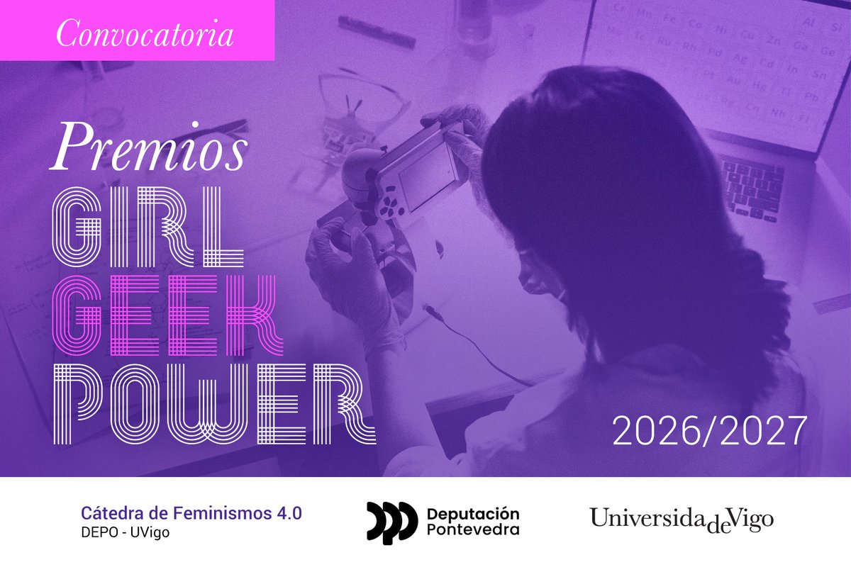 EETelecoVigo's tweet photo. Xa está aberto o prazo para presentar candidaturas á nova edición dos Premios #GirlGeekPower da Cátedra de Feminismos 4.0 @depo_es - @uvigo! 

Queren recoñecer a excelencia académica e contribuír a aumentar a presenza das mulleres nos ámbitos STEM.

➡️ https://t.co/dNCJxmHikG https://t.co/kYWOfe7PBe