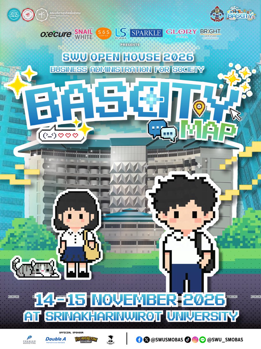 SWUSMOBAS's tweet photo. 🏰 พบกับ SWU OPEN HOUSE 2026
คณะบริหารธุรกิจเพื่อสังคมขอชวนทุกคนเข้าสู่

💬 “BAS CITY MAP” 🗺️🌟

เมืองแห่งโอกาสที่พร้อมให้เหล่านักสำรวจมาค้นพบแรงบันดาลใจและเรื่องราวใหม่ ๆ 🎒🔍

🏙️ แล้วมาพบกัน!
🗓️ 14–15 พฤศจิกายน 2569
🏫 อาคาร 14 อาคารอเนกประสงค์เทา-แดง (ตึกไข่ดาว) มศว ประสานมิตร https://t.co/DbtEv2ew0l