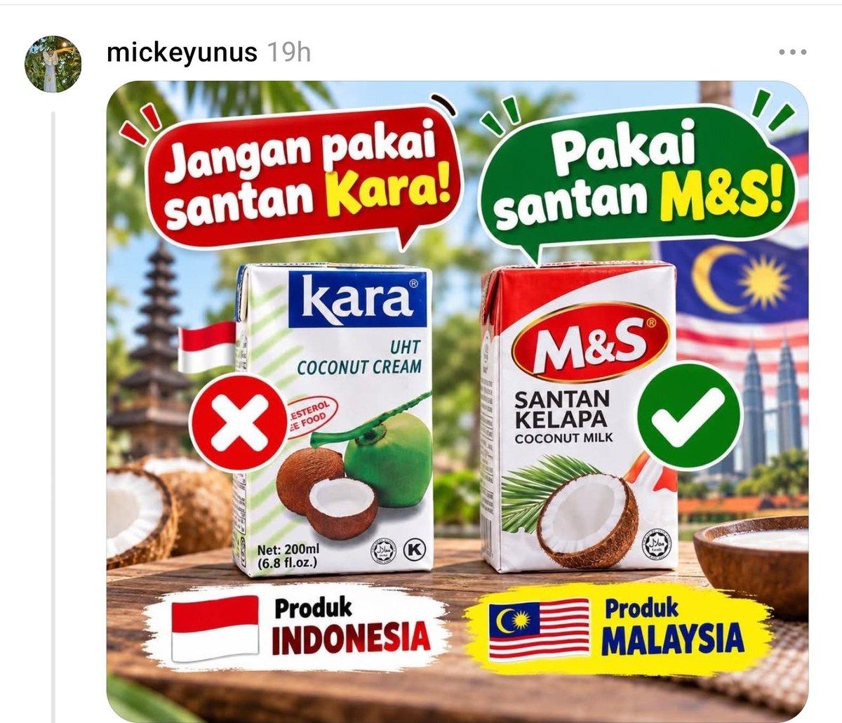 mynewshub's tweet photo. Bukan Kahf Sahaja, Seruan Boikot Kini Sasar Jenama Indonesia Lain

Oleh Mynewshub

SERUAN boikot terhadap jenama Indonesia dalam kalangan sebahagian pengguna media sosial Malaysia kini melangkaui Kahf, apabila beberapa jenama makanan, minuman, kecantikan dan rangkaian kedai turut menjadi sasaran.

Nama seperti Kenangan Coffee, Indomie dan https://t.co/Ij3e2szxPA antara yang disebut dalam perkongsian berkaitan boikot, manakala Wardah, Emina serta Make Over turut dikaitkan dalam reaksi terhadap kontroversi Kahf.

Perkembangan itu menunjukkan perbincangan pengguna kini bukan lagi tertumpu kepada hantaran sebuah jenama, sebaliknya meluas kepada gesaan mengubah pilihan pembelian dan mengutamakan produk tempatan.

Antara tangkap layar yang dikongsikan ialah hantaran seorang pengguna memaparkan sebuah cawangan Kenangan Coffee dengan dakwaan premis berkenaan sudah lengang.

Bagaimanapun, gambar sebuah premis pada satu-satu waktu tidak dapat membuktikan keadaan keseluruhan rangkaian kedai atau mengesahkan bahawa kekurangan pelanggan berpunca daripada boikot. 

Lokasi dan waktu rakaman juga tidak dapat dipastikan daripada bahan tersebut.

Dalam perkongsian lain, seorang pengguna memuat naik grafik yang menyeru orang ramai beralih daripada santan Kara kepada jenama alternatif.

Turut beredar ialah poster senarai pelbagai produk dan rangkaian perniagaan yang dicadangkan untuk diboikot. 

Senarai tersebut merupakan kandungan pengguna media sosial, bukannya bukti bahawa semua jenama berkenaan terlibat dalam kontroversi Kahf.

Kontroversi Kahf tercetus selepas akaun jenama itu memaparkan gambar bertulis “Hati-Hati Beda Level”, dengan bendera Indonesia berada di atas pita amaran, sementara bendera Malaysia dan beberapa negara lain diletakkan di bawah.

Susunan tersebut dianggap sebahagian pengguna sebagai sindiran yang merendahkan negara lain. 

Kahf kemudian memohon maaf dan memadamkan hantaran berkenaan.

Namun, permohonan maaf itu tidak menghentikan semua kritikan, dengan seruan boikot terhadap jenama lain terus muncul dalam perbincangan media sosial.

Mengulas perkembangan tersebut pada Khamis, 8 Oktober, Menteri Perdagangan Indonesia, Budi Santoso, menyatakan seruan boikot itu tidak mengganggu perdagangan negaranya dengan Malaysia.

Setakat maklumat yang dapat disahkan, belum terdapat data jualan dalam sumber yang disemak untuk mengukur kesan sebenar seruan tersebut terhadap jenama yang disebut.

Walaupun skala pelaksanaannya belum dapat dipastikan, sasaran seruan boikot di media sosial jelas sudah meluas dan tidak lagi terhad kepada Kahf semata-mata. — Mynewshub