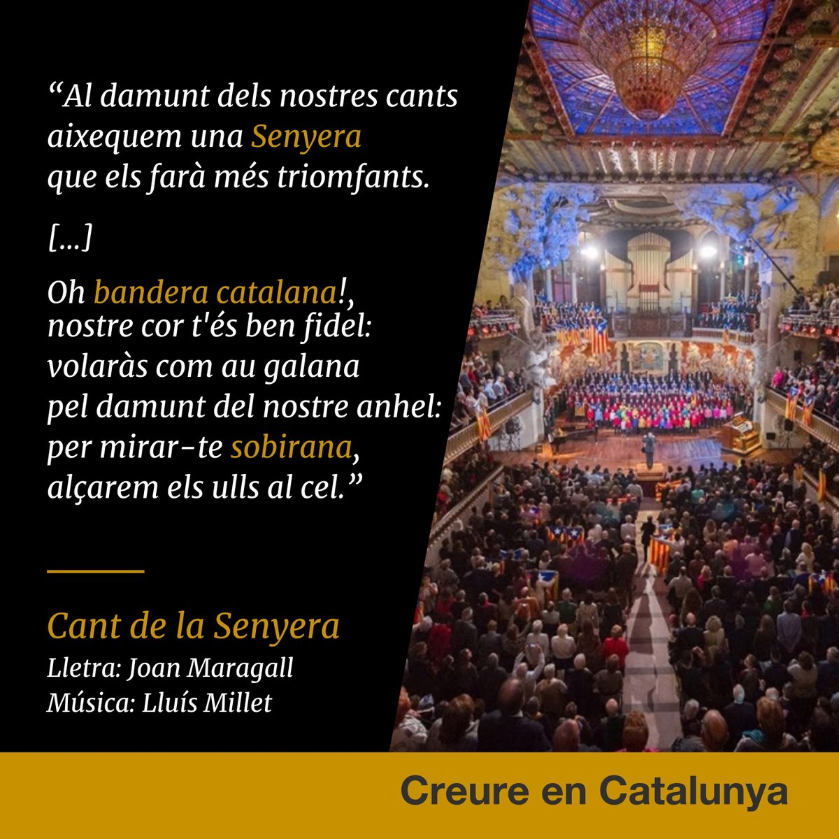 QuimTorraiPla's tweet photo. #taldiacomavui de fa 130 anys, l’11 d’octubre de 1896, s’estrenà el Cant de la Senyera amb motiu de la benedicció de l’estendard de l’Orfeó Català a Montserrat. Un himne que fou prohibit pels enemics de Catalunya i que continua provocant l’emoció dels catalans #creureenCatalunya https://t.co/FwbtOi85py