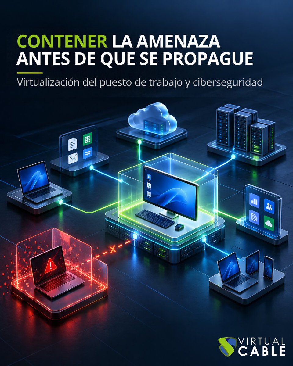 VirtualCable_'s tweet photo. 🛡️ Una intrusión no debería abrir la puerta al resto de la infraestructura

La virtualización del puesto de trabajo ayuda a centralizar accesos y datos, contener incidentes y recuperar el servicio con rapidez

👉 Lee el post completo: https://t.co/WeRLVx7tI9

#Ciberseguridad #VDI https://t.co/SbUmXnnhcD