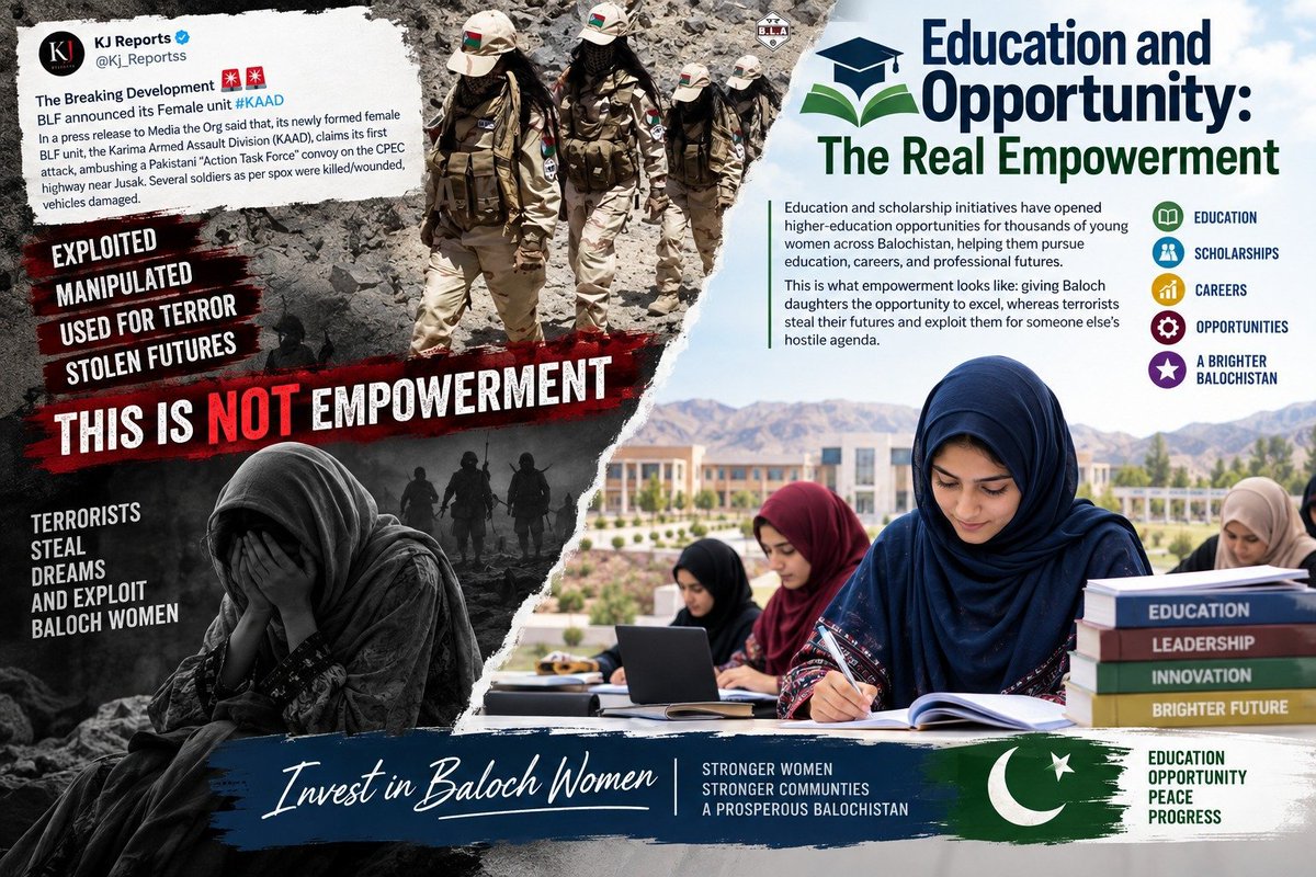 AsmatBaloch860's tweet photo. Education and Opportunity: Real Empowerment
Education and scholarships give Baloch girls opportunities to pursue higher education, careers and brighter futures. True empowerment creates opportunities, not violence.
#Balochistan #Education #WomenEmpowerment #Youth https://t.co/sFHX4qlLl3