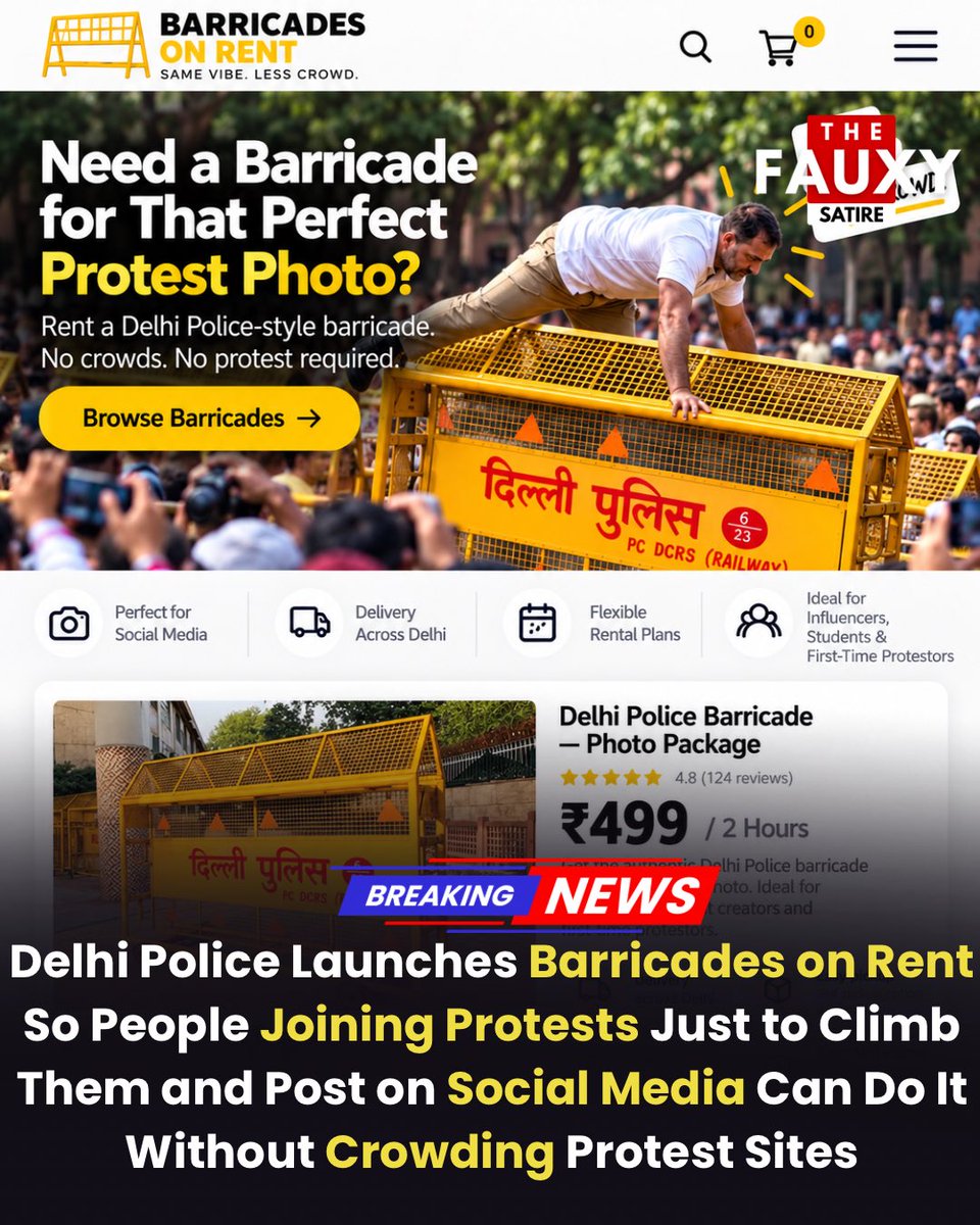 the_fauxy's tweet photo. 🚨𝗗𝗲𝗹𝗵𝗶 𝗣𝗼𝗹𝗶𝗰𝗲 𝗟𝗮𝘂𝗻𝗰𝗵𝗲𝘀 𝗕𝗮𝗿𝗿𝗶𝗰𝗮𝗱𝗲𝘀 𝗼𝗻 𝗥𝗲𝗻𝘁 𝗦𝗼 𝗣𝗲𝗼𝗽𝗹𝗲 𝗝𝗼𝗶𝗻𝗶𝗻𝗴 𝗣𝗿𝗼𝘁𝗲𝘀𝘁𝘀 𝗝𝘂𝘀𝘁 𝘁𝗼 𝗖𝗹𝗶𝗺𝗯 𝗧𝗵𝗲𝗺 𝗮𝗻𝗱 𝗣𝗼𝘀𝘁 𝗼𝗻 𝗦𝗼𝗰𝗶𝗮𝗹 𝗠𝗲𝗱𝗶𝗮 𝗖𝗮𝗻 𝗗𝗼 𝗜𝘁 𝗪𝗶𝘁𝗵𝗼𝘂𝘁 𝗖𝗿𝗼𝘄𝗱𝗶𝗻𝗴 𝗣𝗿𝗼𝘁𝗲𝘀𝘁 𝗦𝗶𝘁𝗲𝘀