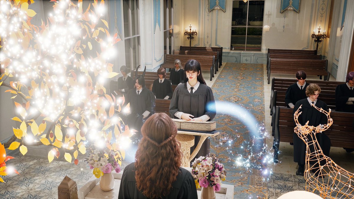 Sisuze_o's tweet photo. 魔法学校の入学式！
輝く黄金の木の下で聖なる誓いを立てるのが入学式だよ🤗 #inZOI https://t.co/bsGwZiUX0C