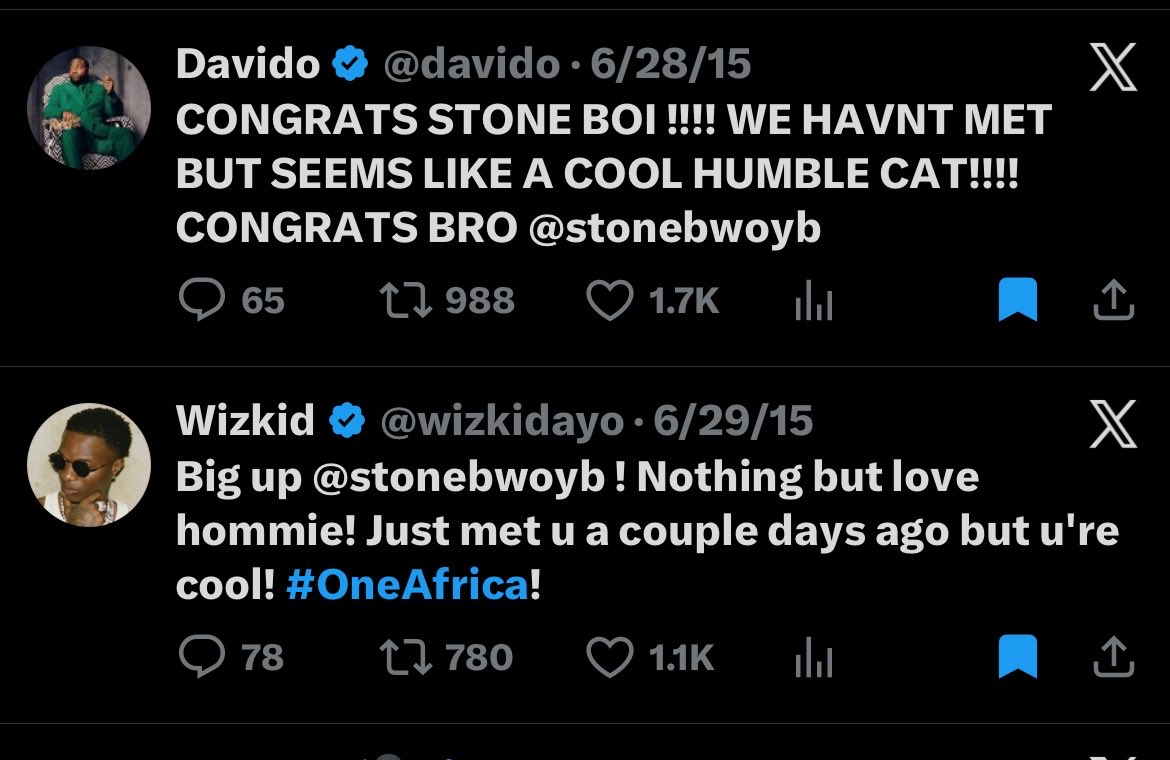 Leroyszn7's tweet photo. when Davido and Wizkid congratulated stonebwoy for being the first African dancehall artist to win BET https://t.co/OVeUJThM5x