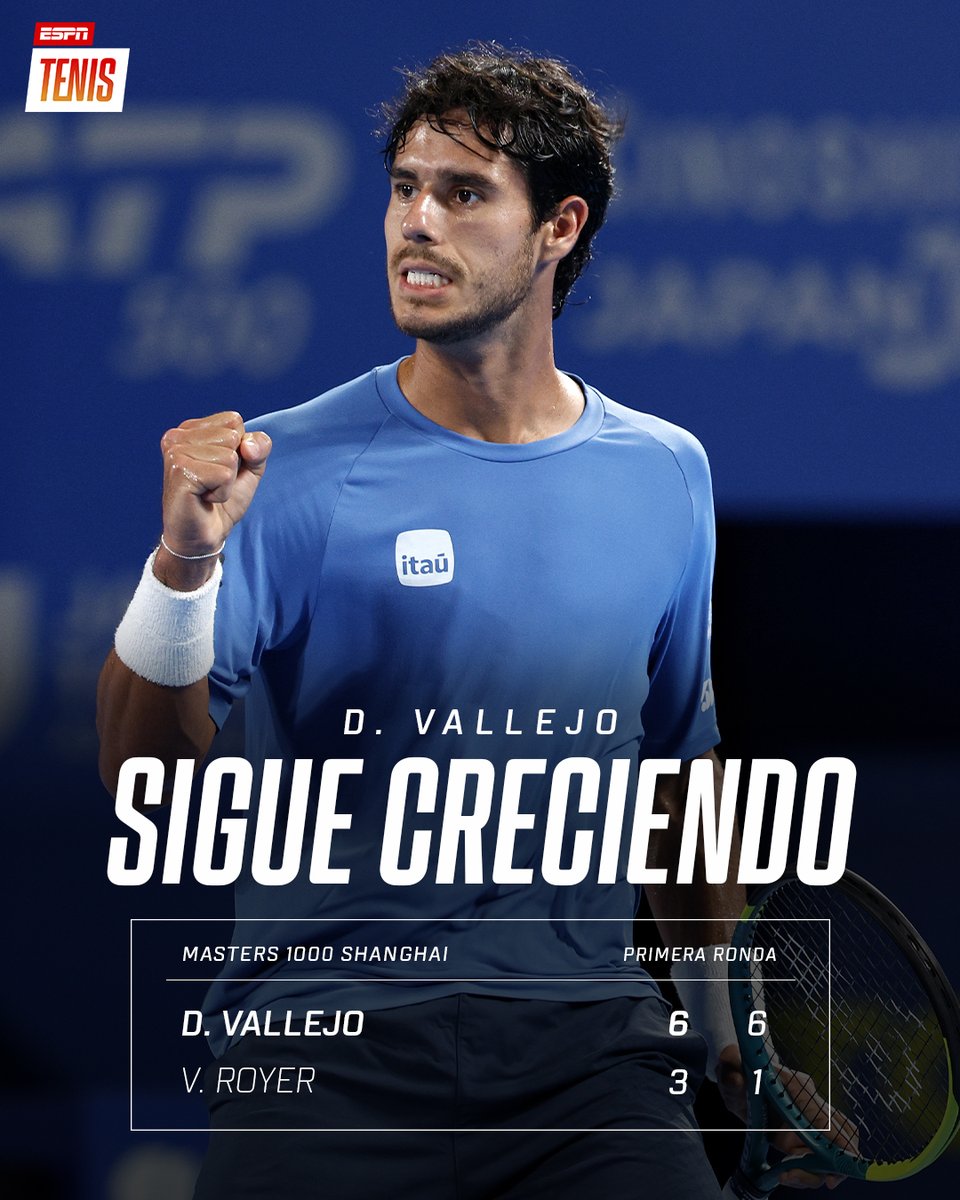 ESPNtenis's tweet photo. ¡QUÉ PRESENTE DE DANI VALLEJO! 🇵🇾🔥

Victoria del paraguayo sobre Royer en #Shanghai para quedar a solo un paso de ingresar al Top 50 del ranking ATP. 🙌 https://t.co/VgHp3Igklk