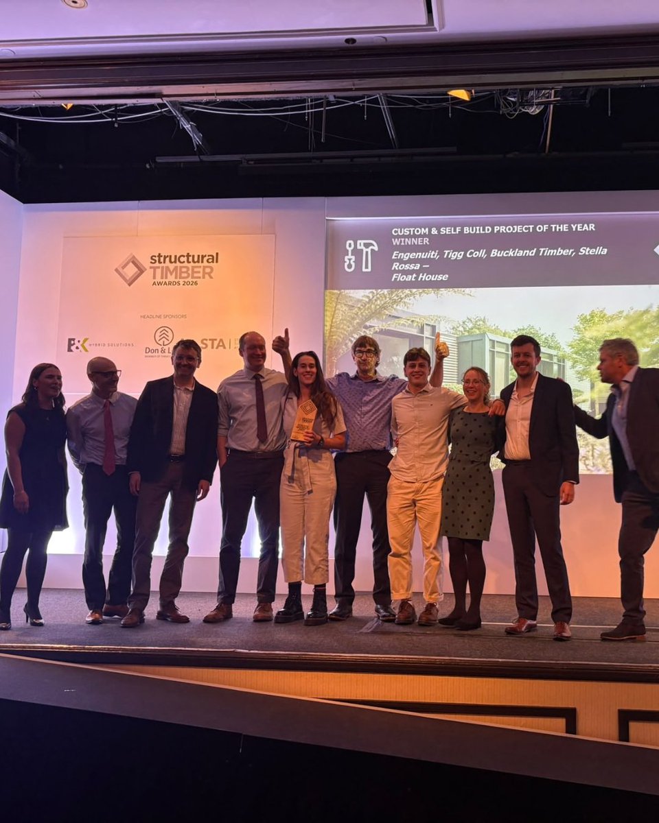 BucklandTimber's tweet photo. 🏆 What. A. Night!
Three awards AND Winner of Winners at the Structural Timber Awards 2026!
Manufacturer of the Year for Buckland, plus wins for York Minster, Float House and AR18.
Quite a haul to bring back to Devon! 🍻
engenuiti ltdar18 
#StructuralTimberAwards https://t.co/AHlbv1U1iq
