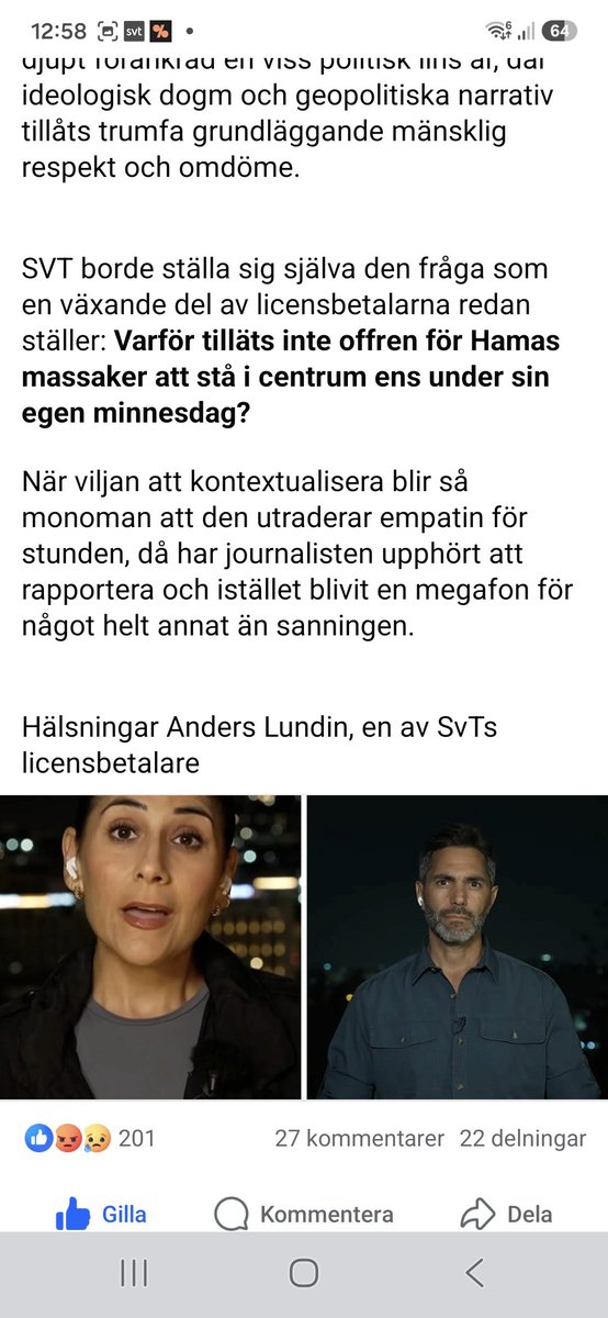 Minette58's tweet photo. Bra att någon reagerar och skriver ett öppet brev till den vänsterstyrda antisemitkanalen @svtnyheter Heder åt brevskrivaren 🙏🇮🇱 https://t.co/RSGMPkYx8G