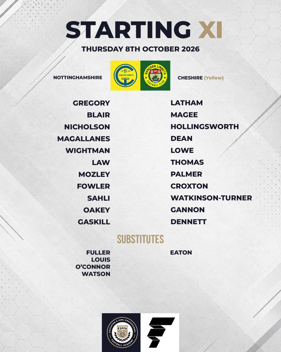 ESPFAcademy's tweet photo. #MatchweekThree | Teamsheets
ESPFA Nottinghamshire (@CTFC1904) v ESPFA Cheshire (@RuncornLinnets Yellow) https://t.co/fOio728yAf