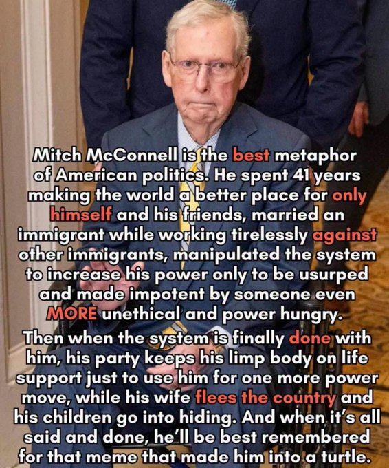 factandrumor's tweet photo. Mitch McConnell is one of MAGA's aces. Isn't it amazing how immigrant adjacent Donald Trump, Mitch McConnell, JD Vance, Elon Musk, Kash Patel, Marco Rubio, Ted Cruz, Fox News' Rupert Murdoch, etc. are? Tag: Melania Trump #ICE. @Gianl1974: https://t.co/BGWCqAyKMp https://t.co/pBByi2zE2p